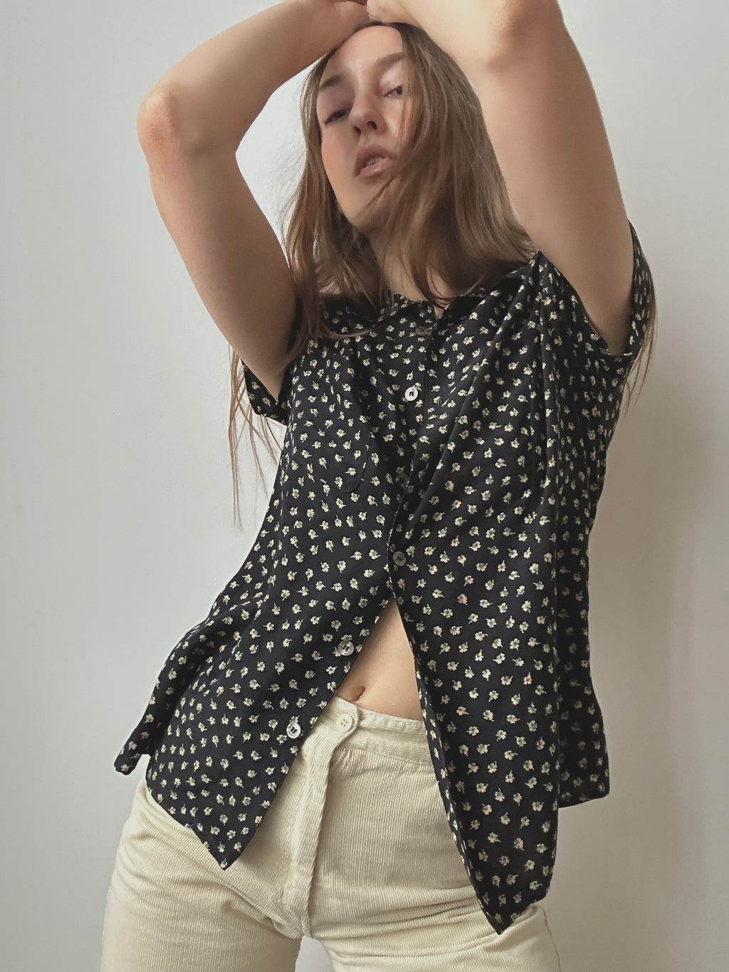 SILK FLORAL BUTTON UP