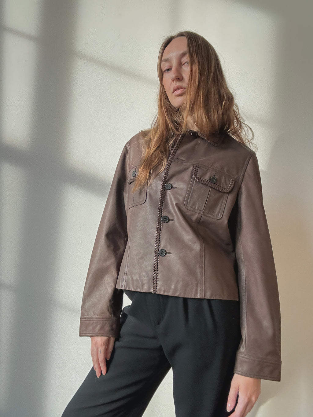 BRAIDED EDGE LEATHER JACKET