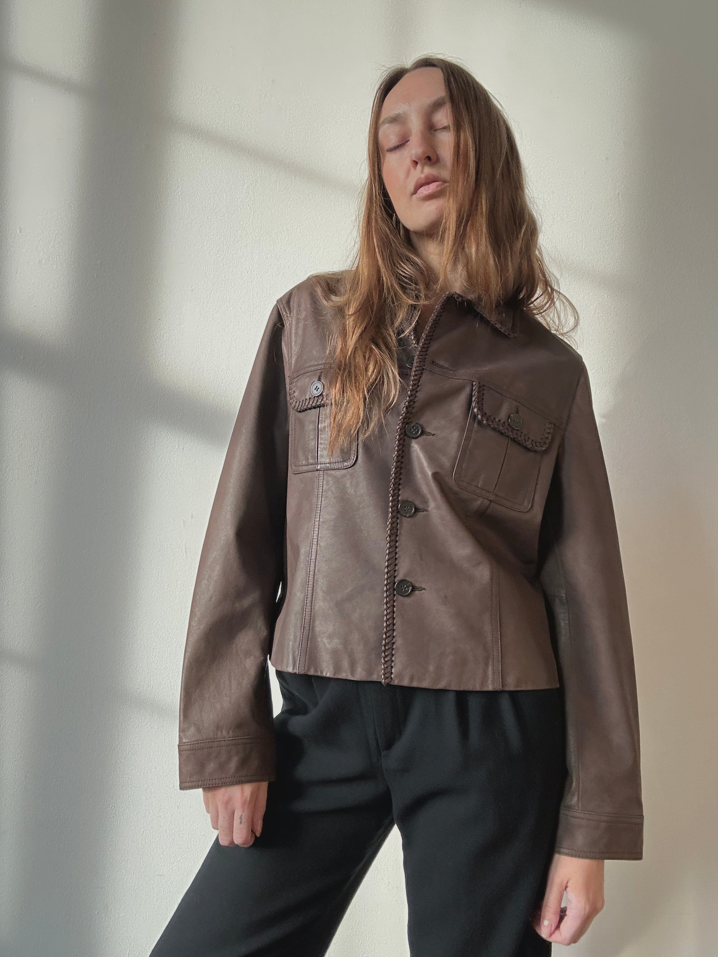 BRAIDED EDGE LEATHER JACKET