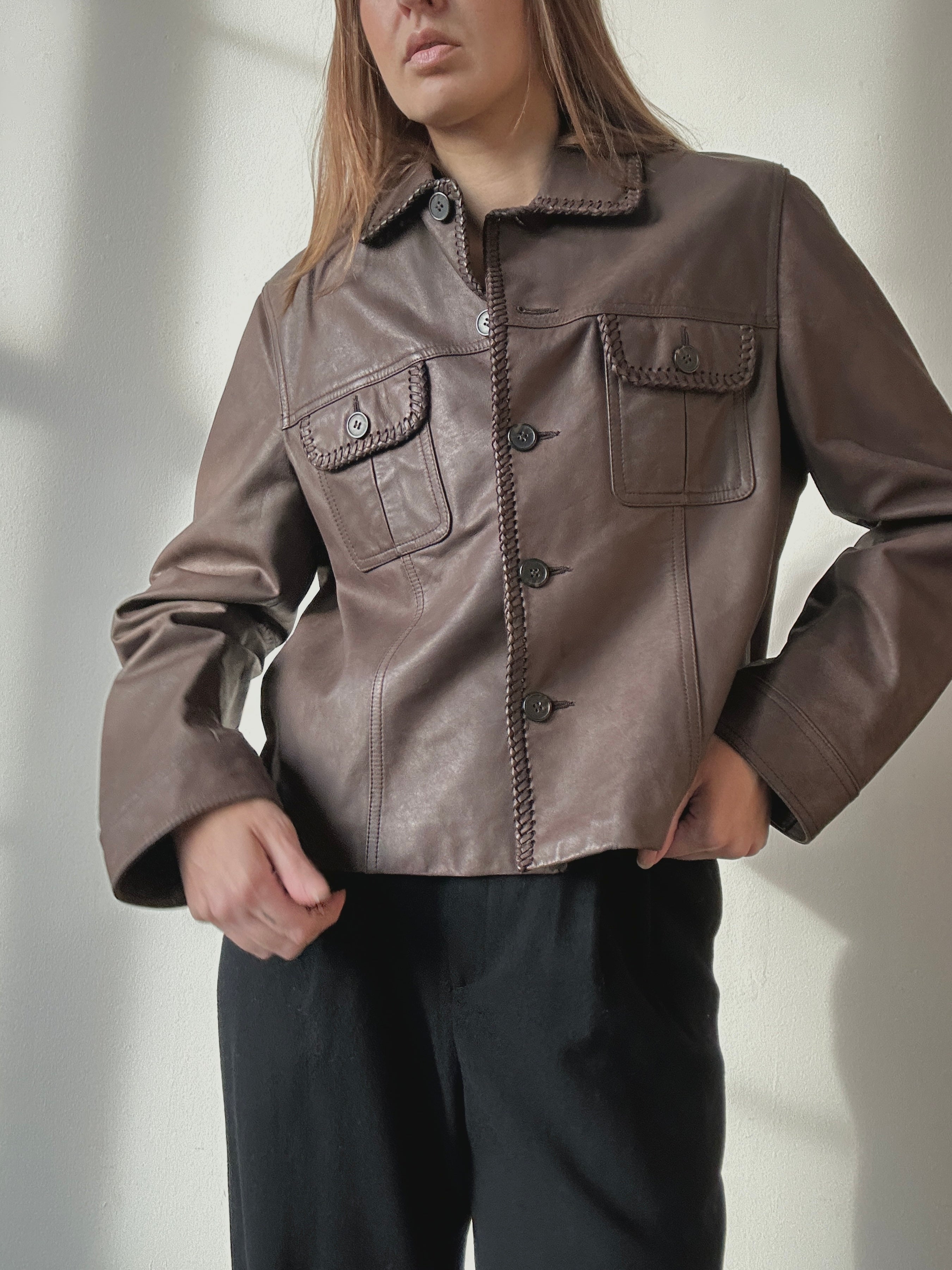 BRAIDED EDGE LEATHER JACKET