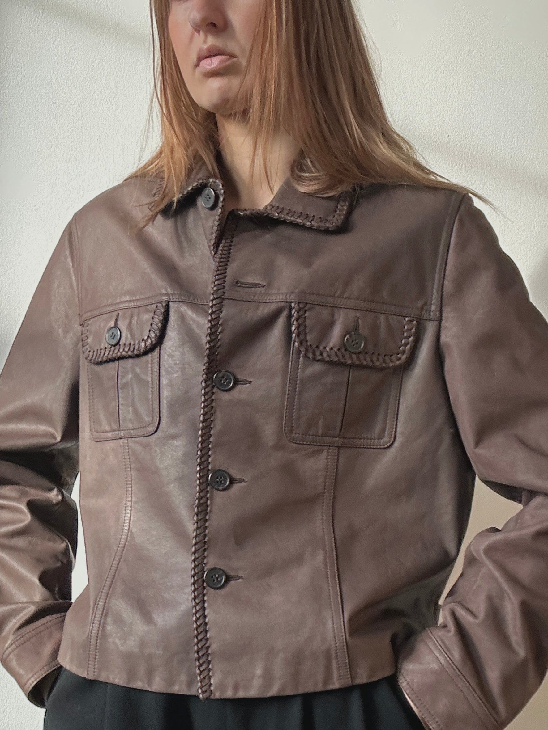 BRAIDED EDGE LEATHER JACKET