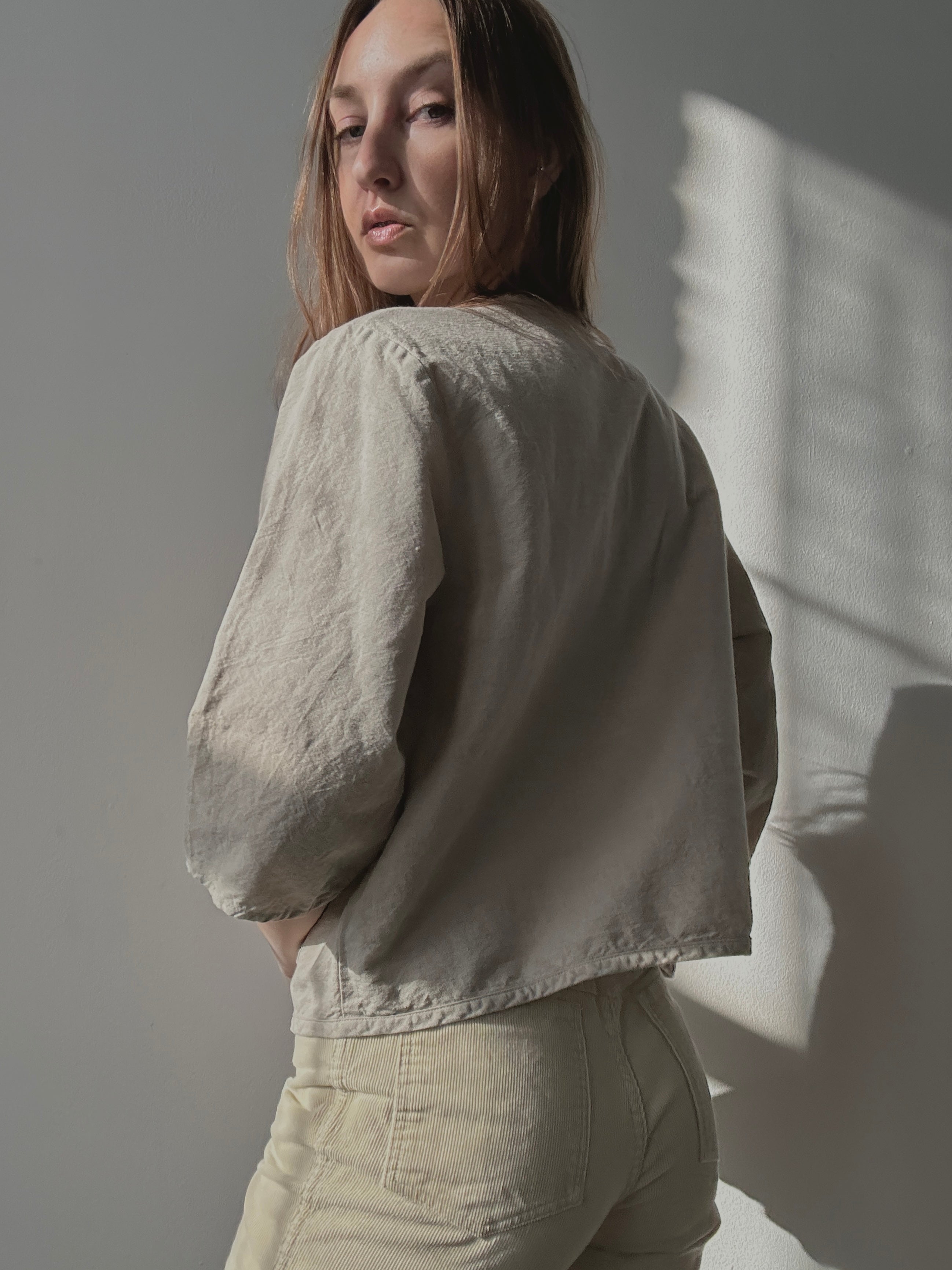 LINEN+COTTON 3/4 SLEEVE BUTTON UP