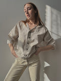 LINEN+COTTON 3/4 SLEEVE BUTTON UP