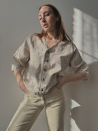 LINEN+COTTON 3/4 SLEEVE BUTTON UP