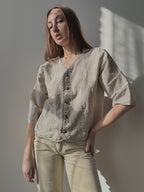 LINEN+COTTON 3/4 SLEEVE BUTTON UP
