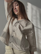 LINEN+COTTON 3/4 SLEEVE BUTTON UP