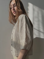 LINEN+COTTON 3/4 SLEEVE BUTTON UP