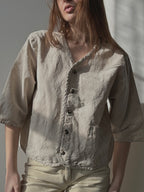 LINEN+COTTON 3/4 SLEEVE BUTTON UP