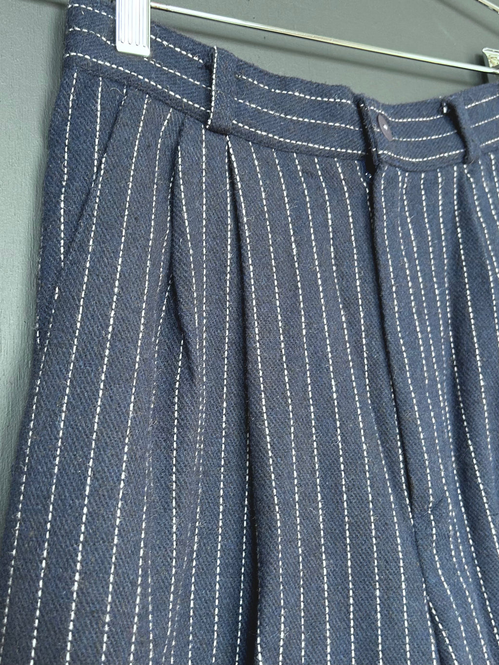 Navy Pinstripe Trousers
