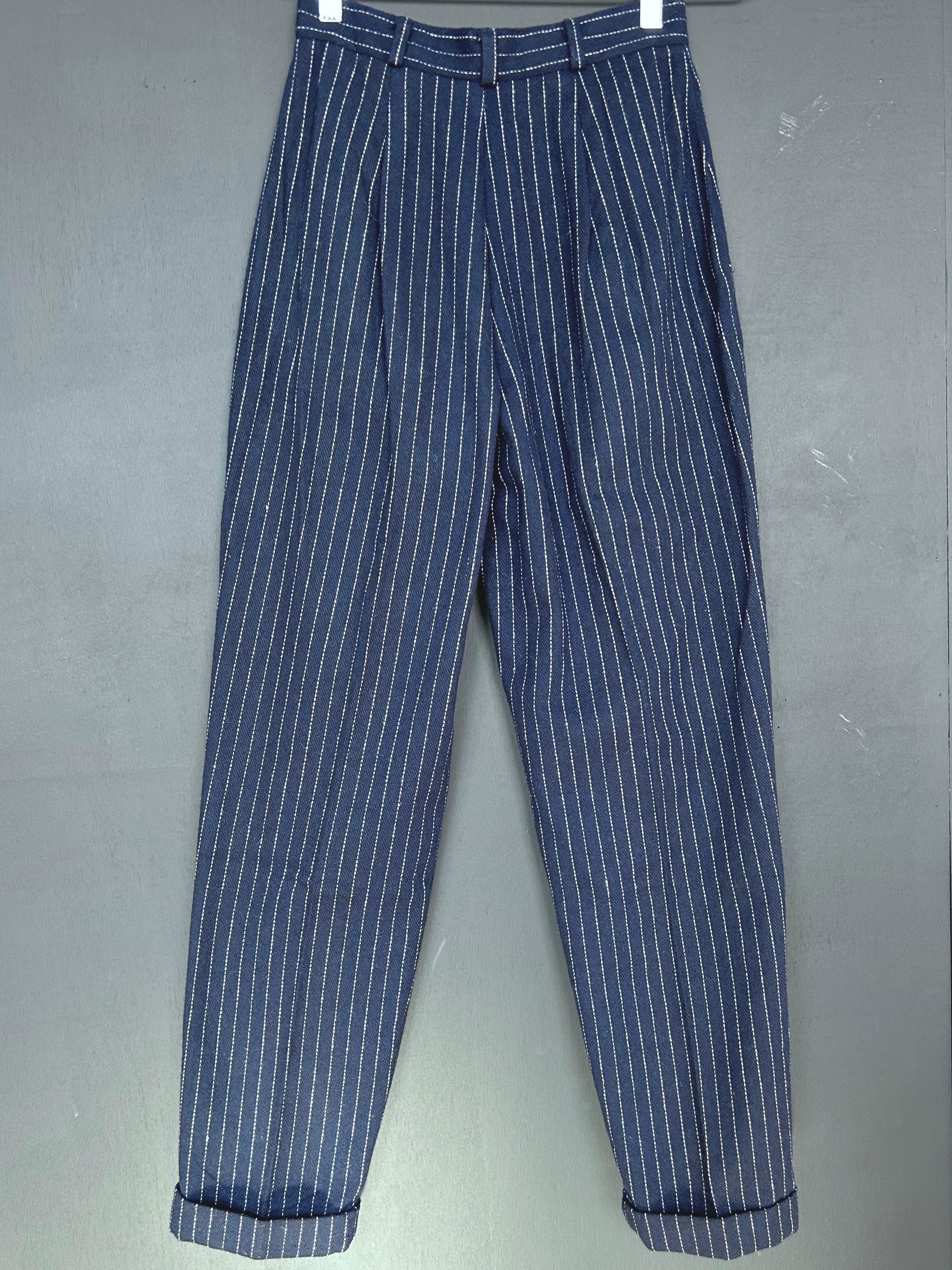 Navy Pinstripe Trousers