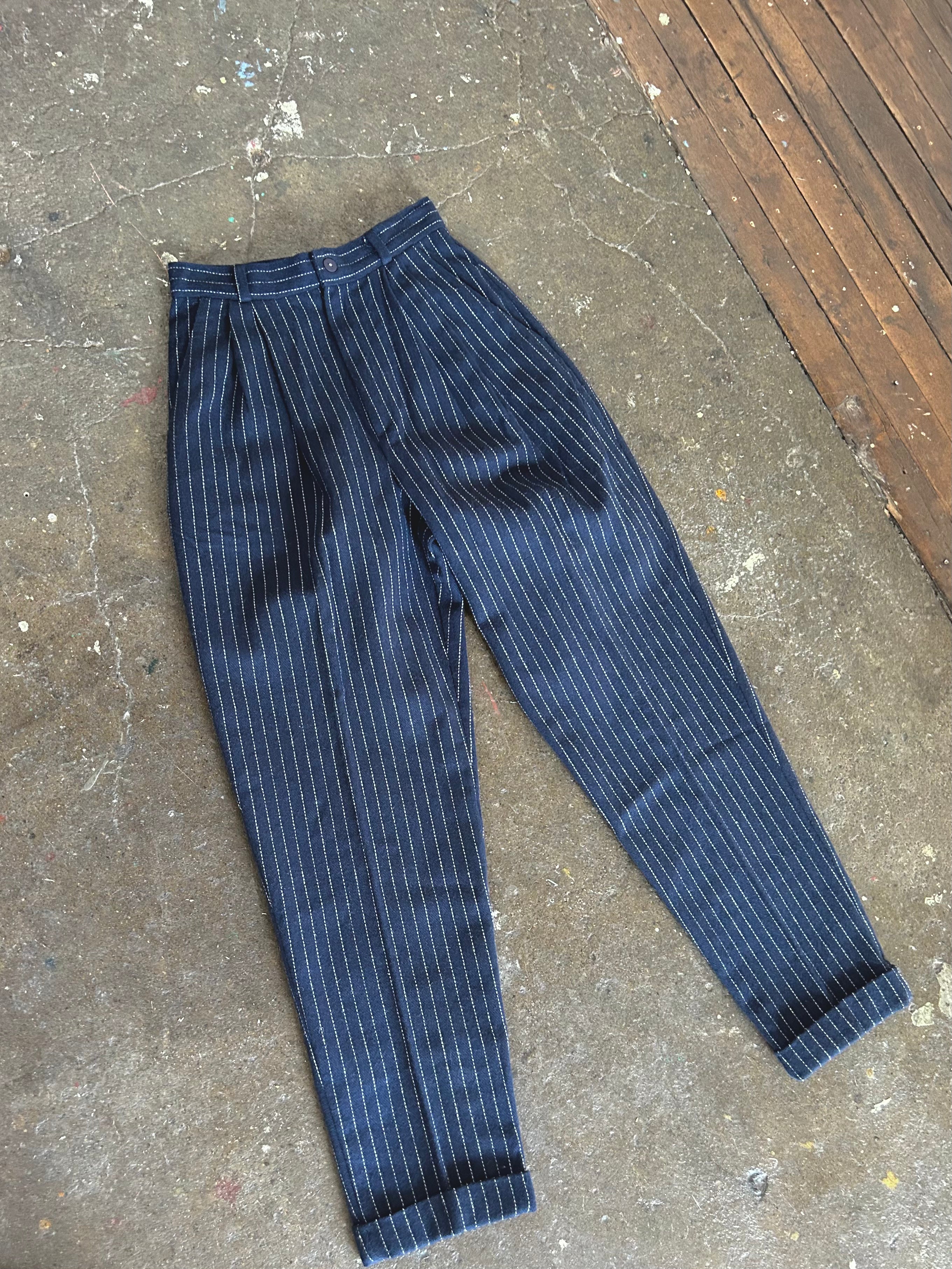 Navy Pinstripe Trousers